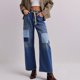thumbnail image 1 of WILLBEST Jeans Mujer Pantalones Vaqueros Holgados de Barril para Mujer, de Tiro Bajo, Con Parches y Pernera Ancha, Cómodos, Elásticos, Informales, de Moda Urbana. Mediana, 1 of 3