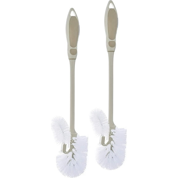 Toilet Bowl Brushes with Lip Beige, Multi Pack Toilet Brush Scrub Under Rim, Bathroom Cleaner Scrubber, Heavy Duty Bristles Scrub Brush (2)