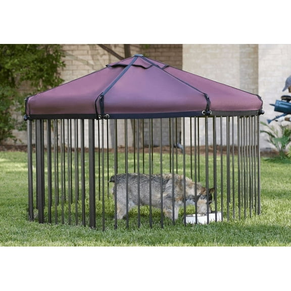 Outdoor Dog Kennel with Roof, Outdoor Dog Playpen with Metal Gate, Heavy Duty Octagon Dog Pen with Lock for Outdoor Backyard