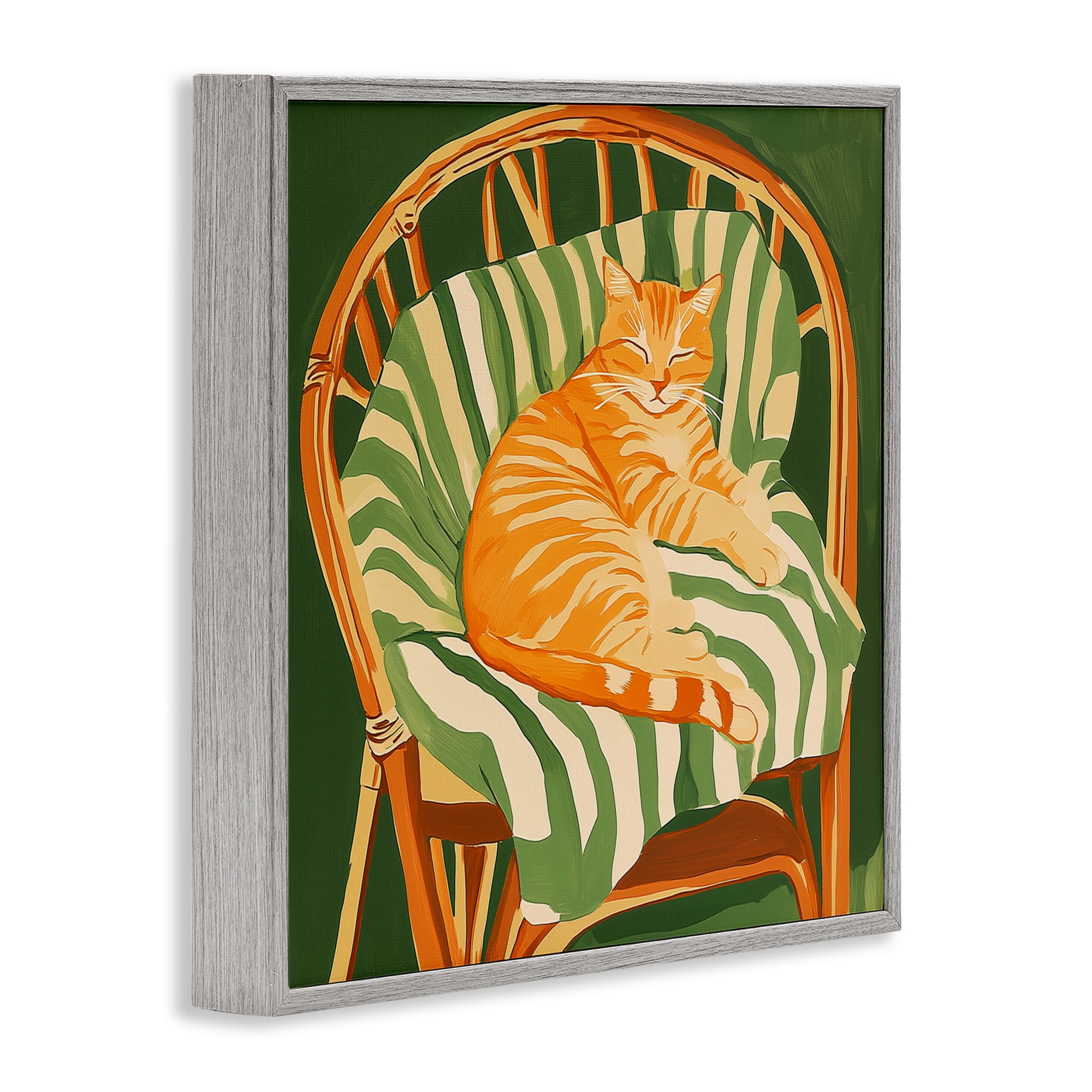 Stupell Industries Cat In Rattan Chair Gray Framed Giclee Art, design by Walker Noble