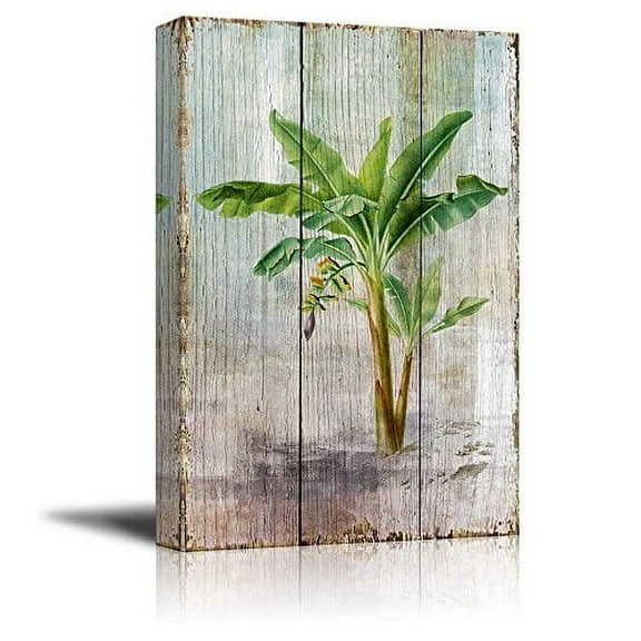 wall26 - Canvas Prints Wall Art - Tropical Plant Blossom on Vintage Wood Background Rustic Home Decoration - 12" x 18"