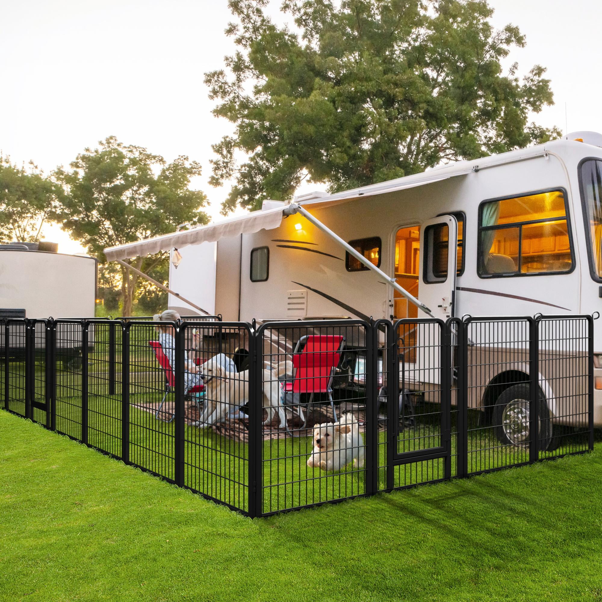 Alden Design 39.5″ H 32 Panels Dog Playpen with Door, Black