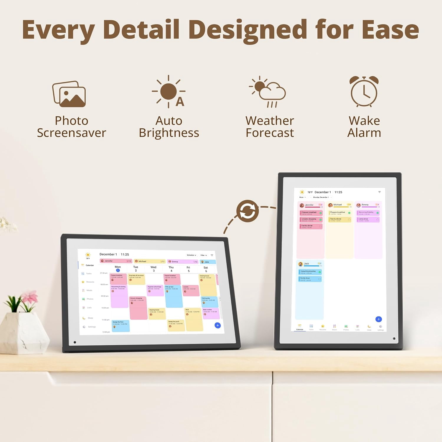 Dragon Touch Digital Calendar with Chore Chart - 10.1" Interactive Touchscreen, Smart Family Scheduler for Desk Mounting-Black