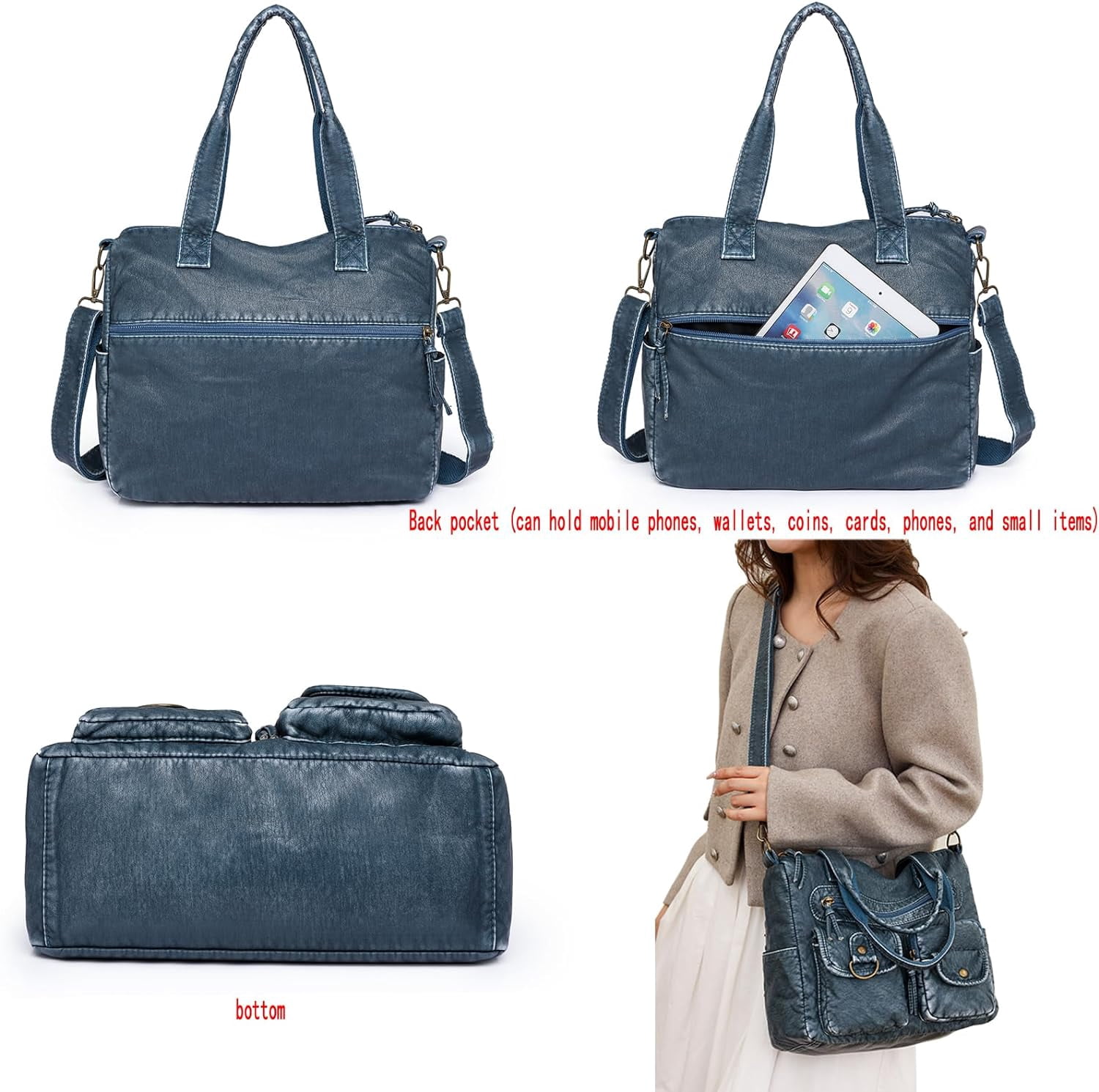 Crossbody Bag for Women Multi Pocket Shoulder Bags Medium Travel Purses Ultra Soft Washed Leather