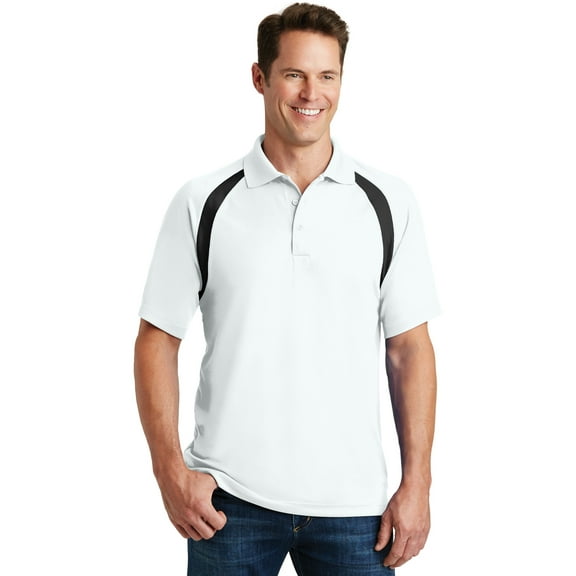 Sport-Tek T476 Mens Dry Zone Colorblock Raglan Polo T-Shirt, White & Black - Extra Small