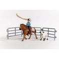 Toy Roping Set Schleich Farm World 9PC Cowgirl Team Roping Fun Playset with Rider ...