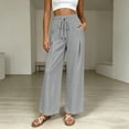thumbnail image 6 of DYTTDG Women's Drawstring Wide Leg Pants | Casual Elastic Waist Solid Color Summer Trousers with Pockets, Loose Fit Lounge Pants, 6 of 8
