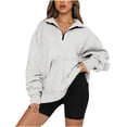 thumbnail image 2 of ICHUANYI liquidación moda mujer Casual sólido cremallera cuello vuelto manga larga sudadera Tops blusa con bolsillo ICHUANYI WER202308255798, 2 of 7