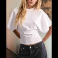thumbnail image 3 of T-shirts pour Femmes à Col Rond, Taille Resserrée, T-Shirt Décontracté à Manches Courtes, Hauts d'Entraînement, Couleur Unie, T-Shirts Basiques, Blanc 4TG, 3 of 5