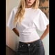 thumbnail image 3 of Camisetas para Mujer, Cuello Redondo, Cintura Ajustada, Informal, Corta, para Entrenamiento, Color Liso, Básicas, Blancas, XXL, 3 of 5