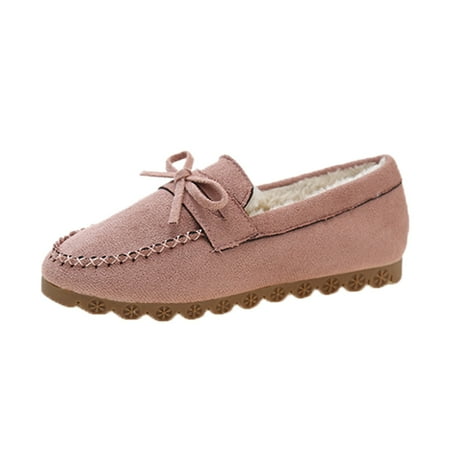 QYZEU Womens Sneakers Woman s Sandals Women s Autumn and Winter Bow Soft Soled Slip On Flat Heels and Warm Single Shoes Comfortable Casual Shoe Women Pink 42