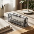 thumbnail image 5 of 1Pc Nylon Mesh Zipper Bags, 7.5" Transparent Makeup Brush Pouch, Portable Cosmetic Bags, Rectangle Pencil Case Organizer for Travel, Lipstick, Earphone, Keys - Gray, 5 of 6