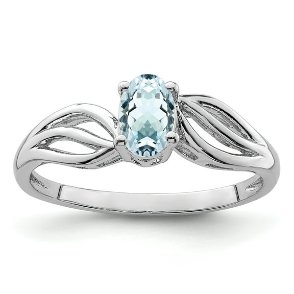 925 Sterling Silver Rhodium-Plated Aquamarine Ring Size 8