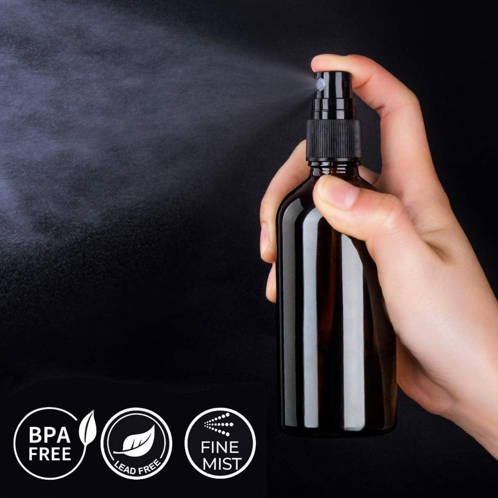 Medical Sales Supply Amber 2oz Black Mist Sprayer Bottle (60ml) Pack of 24 - Glass Tincture Bottles with Black Mist Sprayers for Essential Oils & More Liquids - Leakproof Travel Bottles