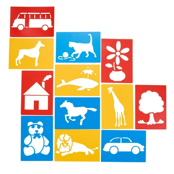 Large Washable Plastic Everyday Objects Stencils - Set of 12