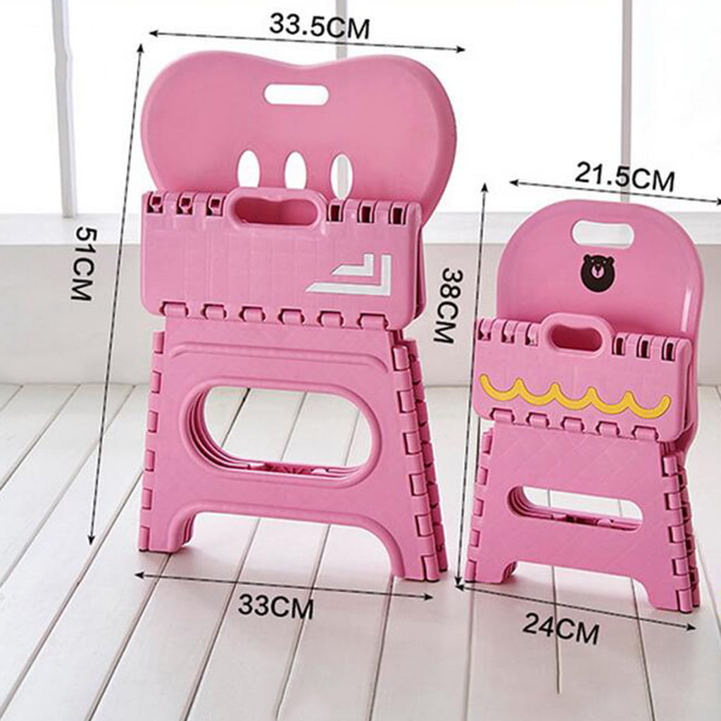 Kid Foldable Chair Step Stool with Backrest Flat Folding Outdoor~Pink_S 