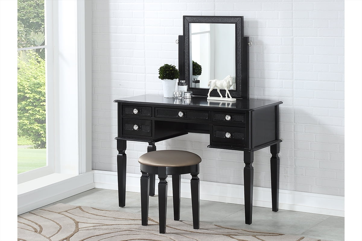 Simple Relax Vanity Table with Stool Set Black - Walmart.com - Walmart.com