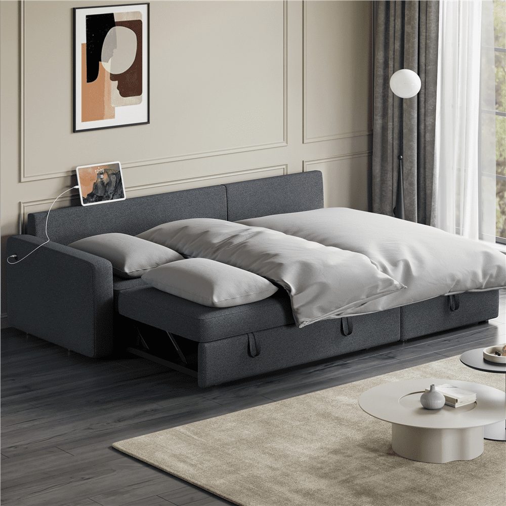 Alden Design Reversible Sectional Sofa with Storage Compartment & USB Ports for Livingroom, Dark Gray
