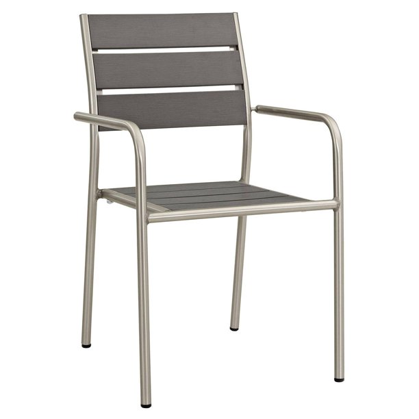 Modway Shore Outdoor Patio Aluminum Dining Chair, Silver/Gray Walmart