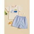 thumbnail image 3 of Jaweiwi Toddler Baby  Easter Clothes Set 6 12 18 24Months 2T 3T 4T Kids Summer Outfit Short Sleeve Round Neck Tractor Carrot Embroidery Tops Elastic Waistband Plaid Shorts, 3 of 9