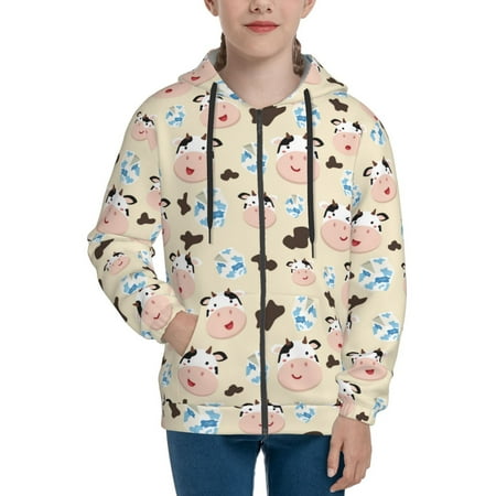 

Hoodies for Women cute cow_A Long Sleeve Sweatshirt Drawstring Zip Up Hoodie with Pockets Teen Girl Clothes