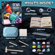 Piano Potato Gems Dig Kit for Kids, STEM Science Toy with 12 Genuine Gemstones - Archaeology Excavation Kit Includes Keychain & Display Stand, Educational Gift for Boys & Girls Ages 6+