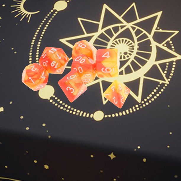 Conjunto de 7 piezas de dados acrílicos con números poliédricos para juegos de de juegos de casino y mazmorras Rojo amarillo Macarena Dados de juego de mesa