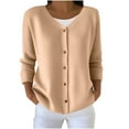 thumbnail image 2 of Women's Knit Cardigans Sweater Open Front Button Long Sleeve V-Neck Soft Coat Outwear Fall Winter Outfits New Fall Jackets for Women Lightweight Dressy Khaki L, 2 of 5