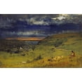 thumbnail image 2 of Inness, George 32x22 Black Ornate Wood Framed with Double Matting Museum Art Print Titled - Sunset at Etretat, Normandy, 2 of 4