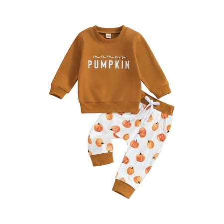 

Mioliknya Baby 2Pcs Halloween Outfits Long Sleeve Sweatshirt + Pumpkin Trousers
