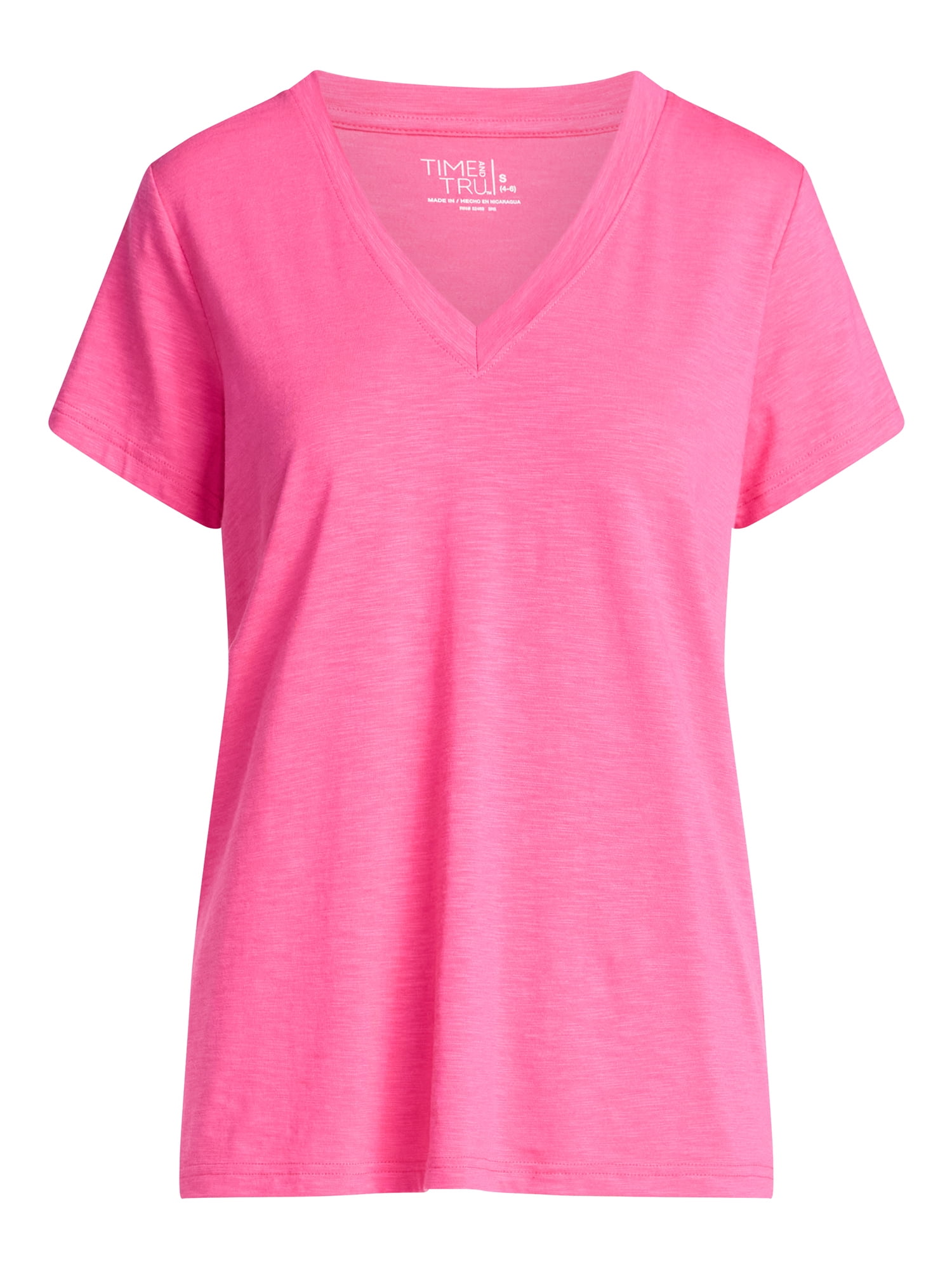 Time and Tru Women’s V-neck Slub Tee with Short Sleeves, Sizes 1X-4X