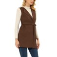 thumbnail image 4 of INSPIRE CHIC Women's Vest Faux Suede Sleeveless Belt Waist Open Front Long Vest Blazer XS Brown, 4 of 6