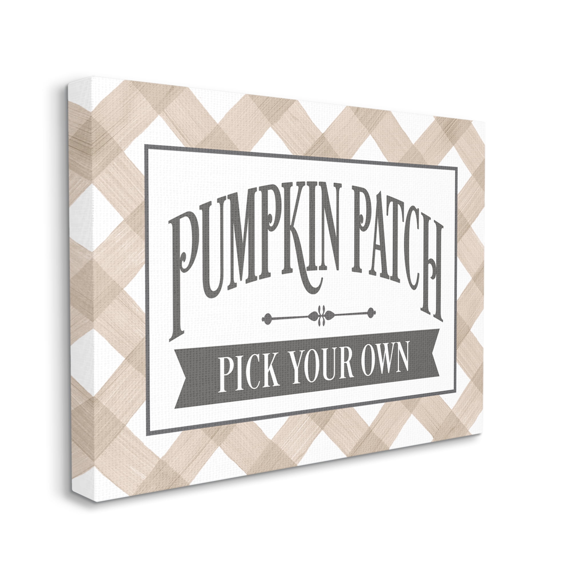 Stupell Industries Pumpkin Patch Country Sign Autumnal Beige Plaid Graphic Art Gallery Wrapped Canvas Print Wall Art, Design by Lettered and Lined
