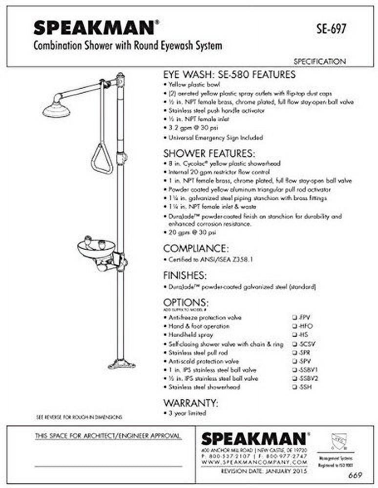 Speakman SE-697 Traditional Series Combination Emergency Eyewash Station