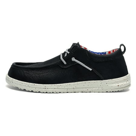 Men s Slip-On Casual Loafers Lightweight Comfortable Leather Shoes Stretch Loafer Non Slip Breathable Boat Shoes Black 40