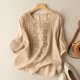 thumbnail image 4 of LEEYNEER Blusa informal holgada lisa con mangas 3/4 y cuello redondo con bordado floral de verano para mujer, 4 of 6