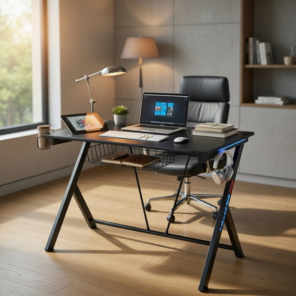 Yardi Yard Multifunctional E-Sport Gaming Desk with Headset Hook and Cup Holder, Computer Desk, Gaming Computer Desks for Study,Working,Writing