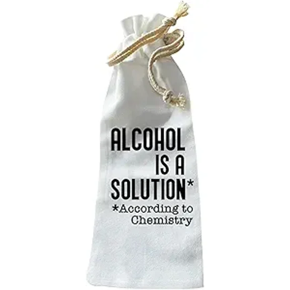 Jolitee Wine Bottle Gift Bag – “Technically, It’s a Solution” Science Design, Reusable Canvas Gift Bag for Nerdy Wine Lovers
