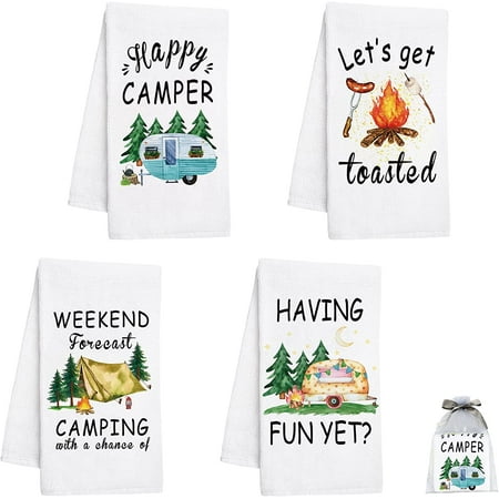 

SPXUBZ Kitchen Towels Camping RV Tent Fire Pit for Home Kitchen Decor Housewarming Gift Towel Set of 4