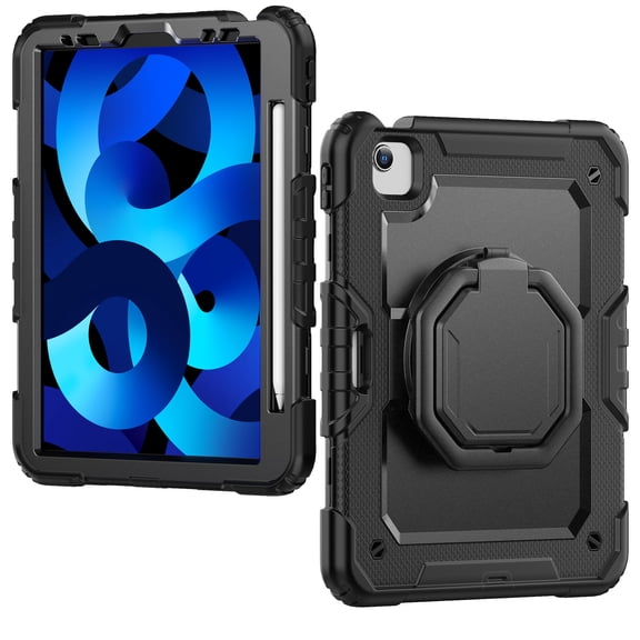 Case for iPad Air 5th Generation/iPad Air 4th Generation 10.9 inch, 360 Rotating Stand Handle Shoulder Strap Heavy Duty Shockproof Cover, Black