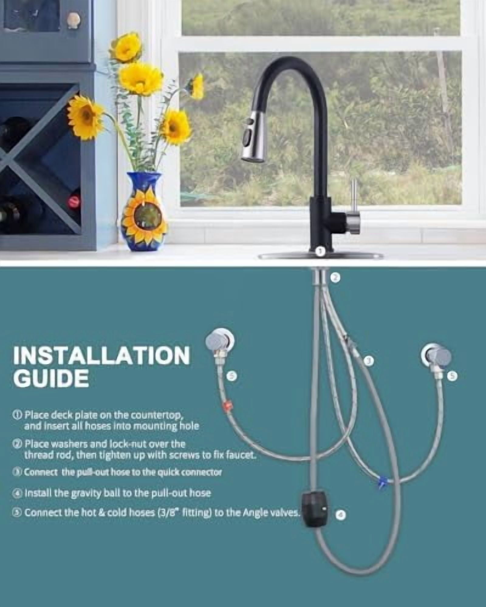 Kitchen Faucets for Sink 1 or 3 Hole, High Arc Stainless Steel Kitchen Sink Faucet with Sprayer, Brushed Nickel and Black Faucet for Kitchen RV Laundry Sinks