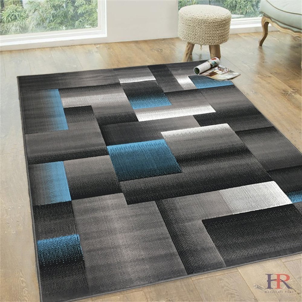 Handcraft Rugs Blue/Silver/Gray Abstract Geometric Modern Squares Pattern Area Rug 5 ft. by 7 ft