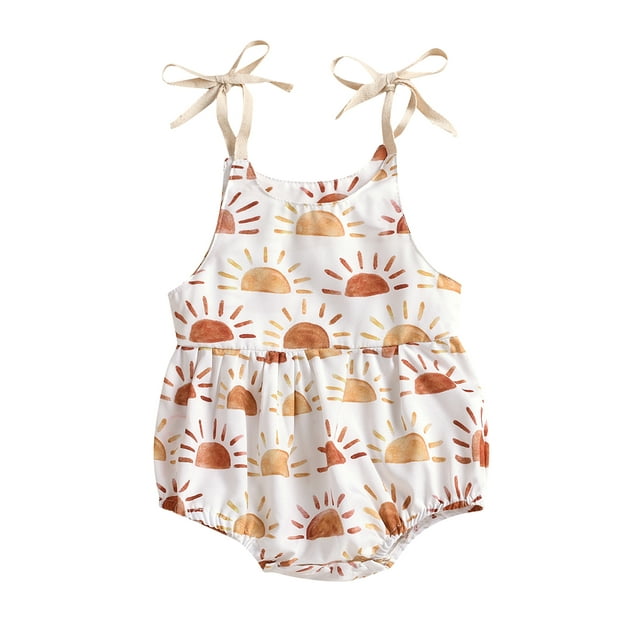 Fortune Infant Girl Floral Romper Baby Spaghetti Strap One Piece Sunflower Short Jumpsuits