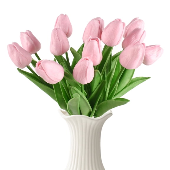 HUIANER 15 Pcs Artificial Pink Tulips, 13 Inch Real Touch Faux Flowers for Vase, Wedding, Home and Spring Table Decor