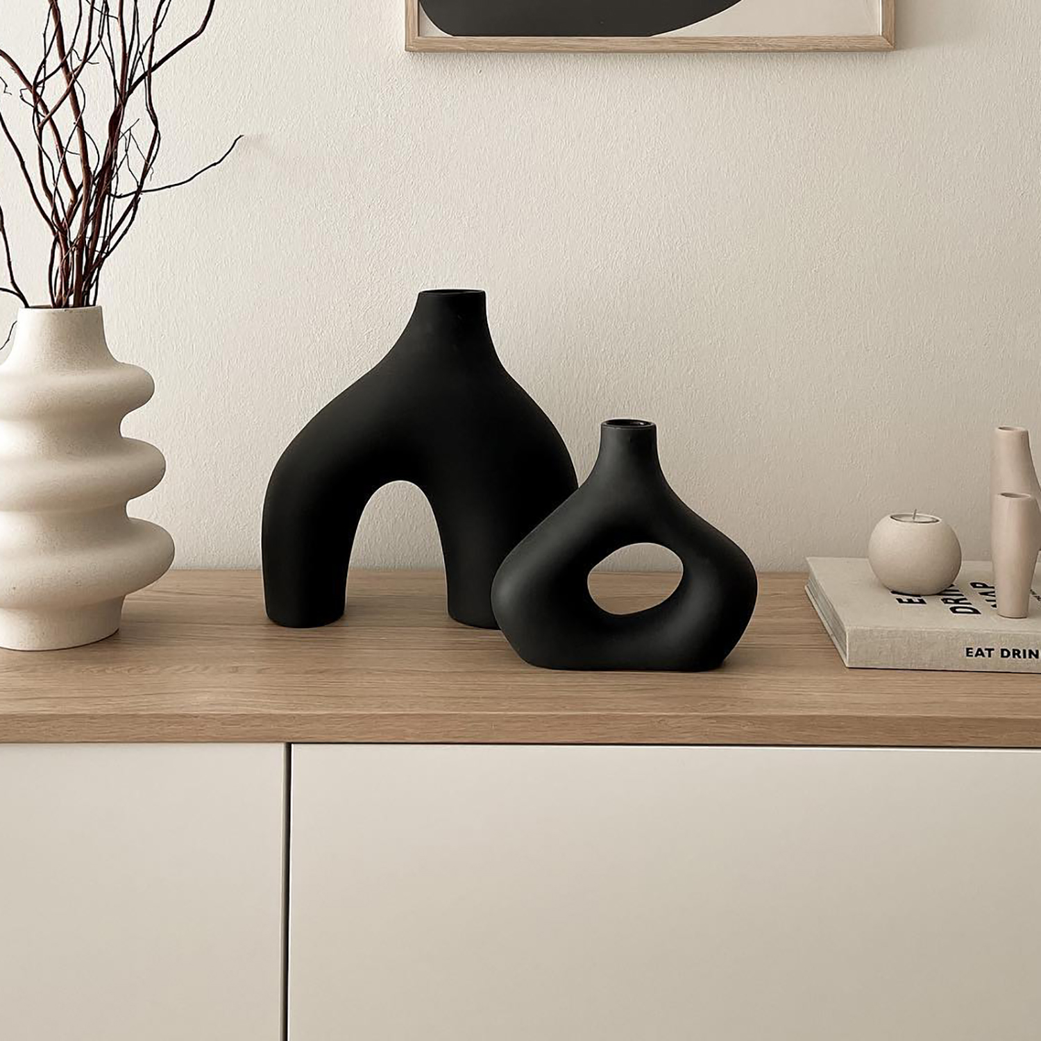 Felhcc Black Ceramic Vase Set of 2, Modern Farmhouse photo 3