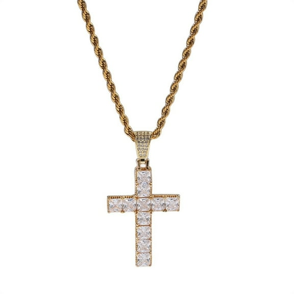 Giffor Hip Hop Jewelry Cross Necklace For Men 18K Gold Plated Miami Chains Iced Out Heart Pendant Necklace Women Joyas