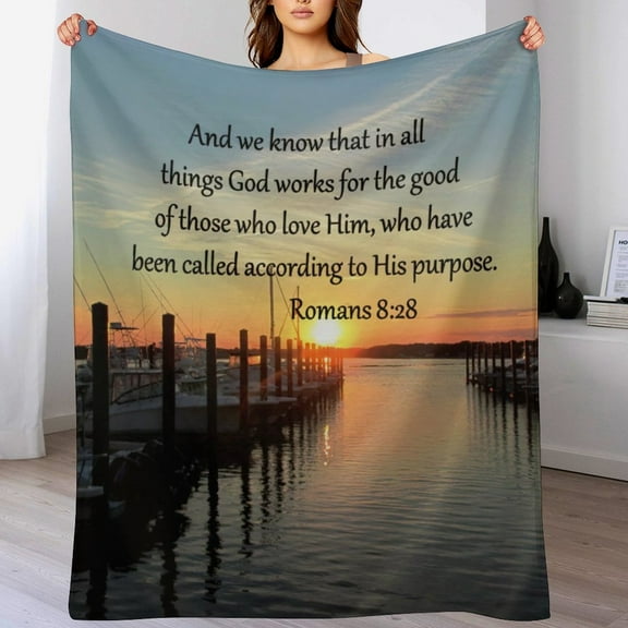 Bible Verses Romans 8 28 (2) Throw Blanket Inspirational Prayers Quotes Flannel Blanket Soft Sofa Decor Blanket Gifts for Women Men 30"x40"
