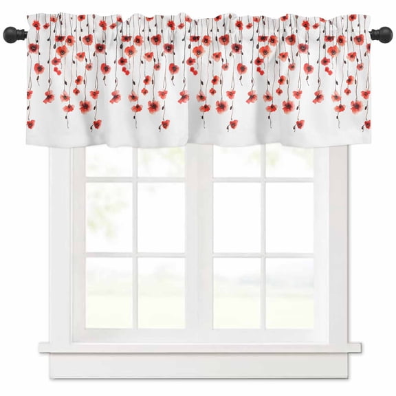 Window Treatment Valance Curtain, Falling Poppy Flowers Red Shade Short Curtain for Kitchen Bathroom Living Room Bedroom Privacy Rod Pocket Drapes 54" W x 18" L 1 Panel
