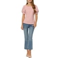 thumbnail image 2 of INSPIRE CHIC Puff Sleeve Blouse Top for Women's Casual Boat Neck T Shirt Pink XS, 2 of 6