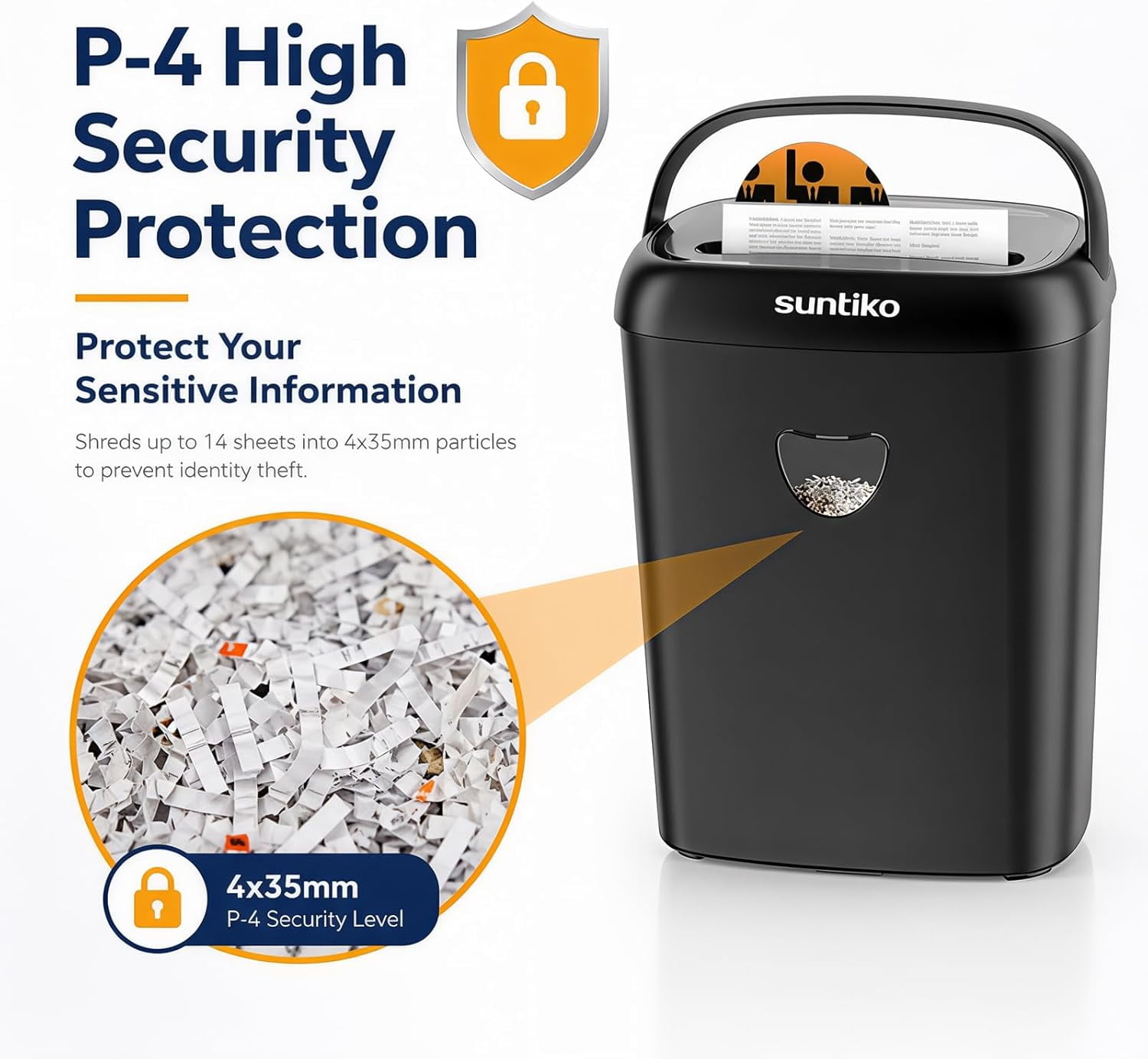 14 Sheet Cross Cut Paper Shredder for Home Office Use with P-4 High Security and 6.6 Gallon Bin for Credit Cards CDs or ETL Certified Black